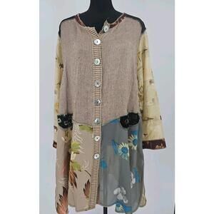 Donna Jessica Nothing Matches mixed fabrics Jacket Top Multi color ties M/L